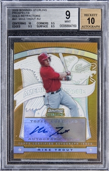 2009 Bowman Sterling Prospects Gold Refractors #MT Mike Trout Signed Rookie Card (#15/50) – BGS MINT 9/BGS 10 